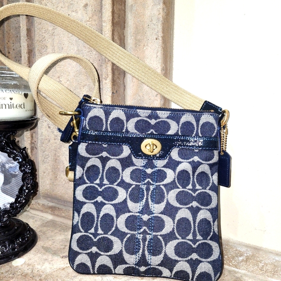 Coach Signature Denim Adjustable Crossbody Bag W/Coin Pouch (7.5" W x 8.5"H) - Picture 5 of 16
